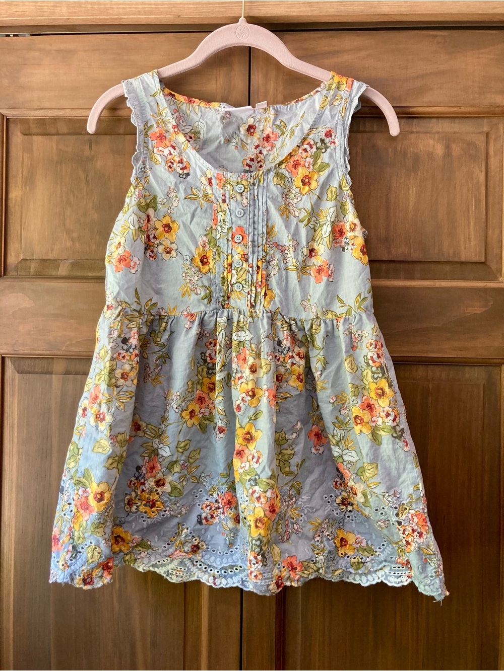 Lauren Conrad Blue-Gray & Floral Print Babydoll Tank Top Small